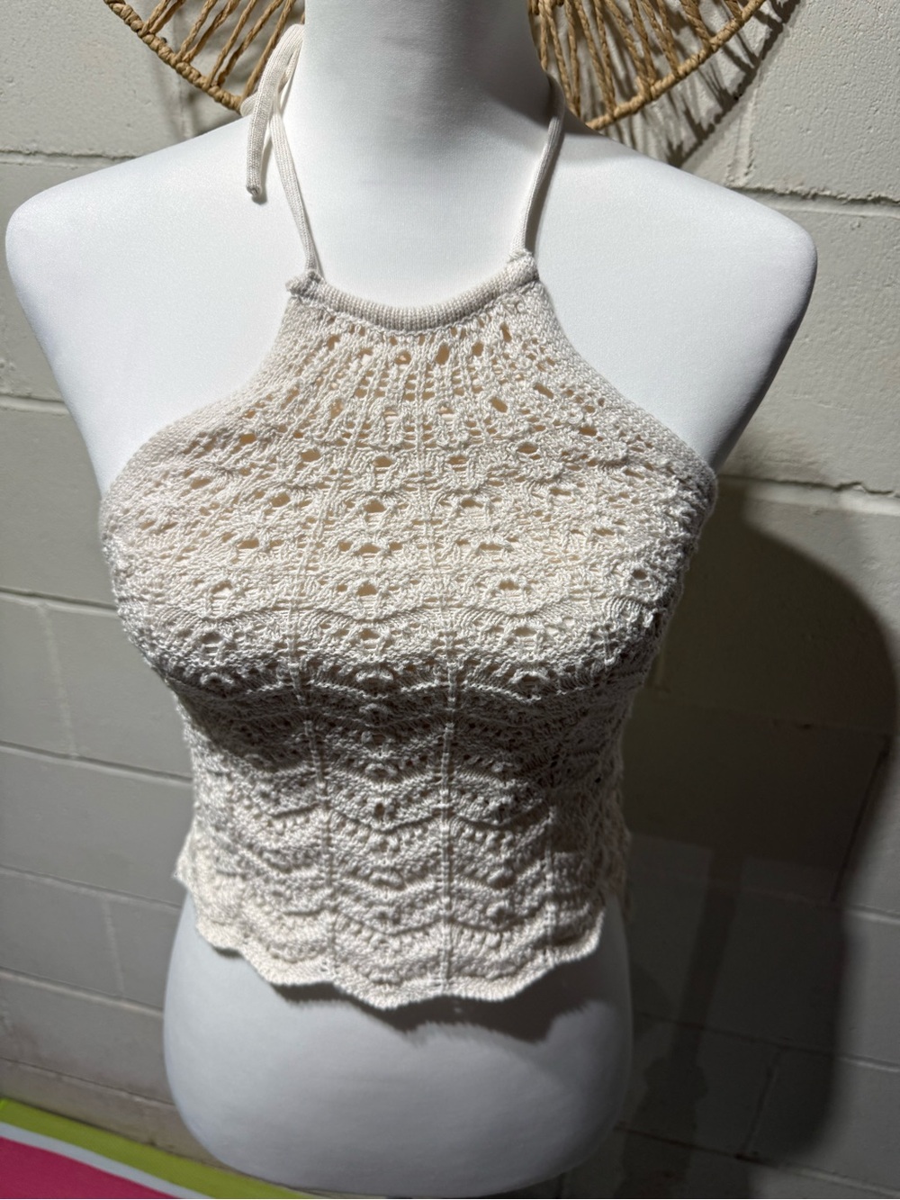 Olive & Oak Cream Crochet Halter Camisole